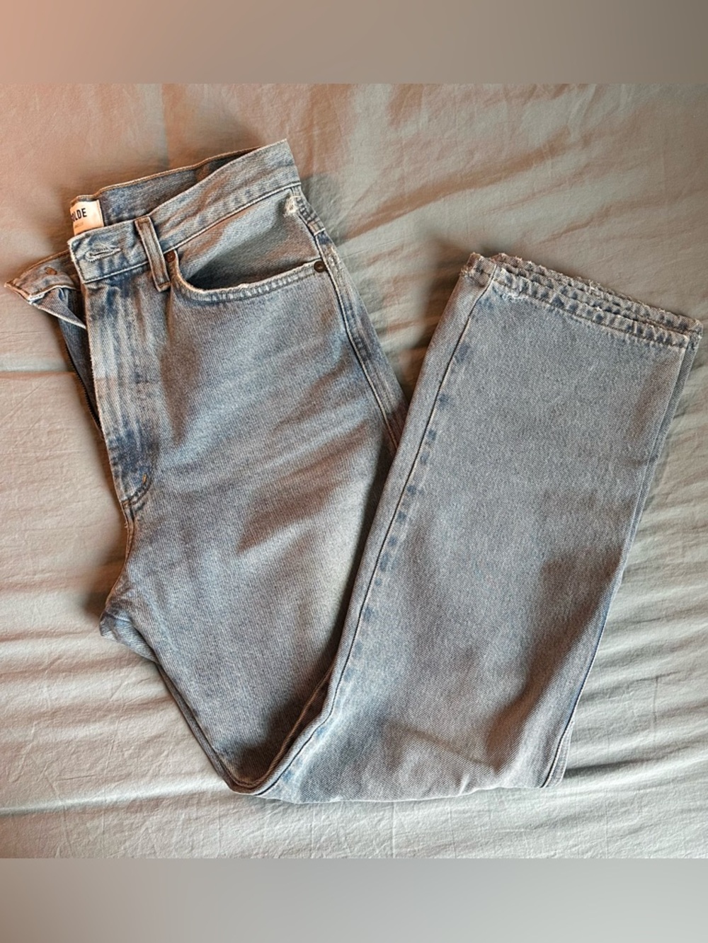 Agolde light wash straight jean, size 28